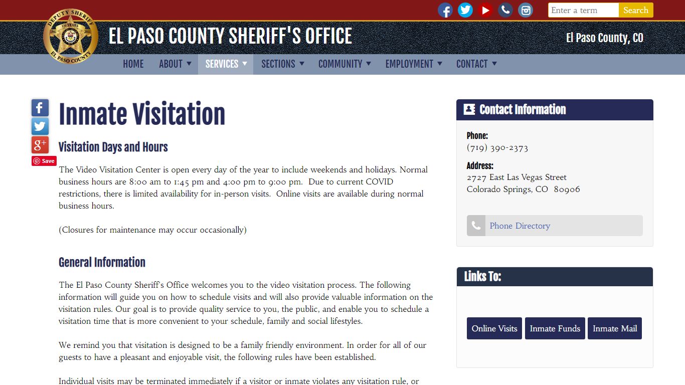 Inmate Visitation | El Paso County Sheriff